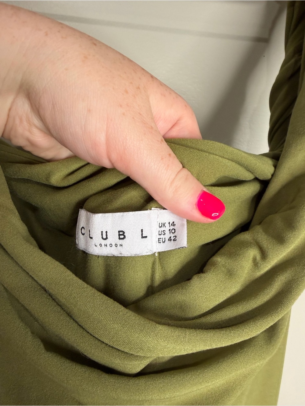Club L London SALOME Olive Twisted Asymmetric Midi Dress US 10 - Picture 4 of 5
